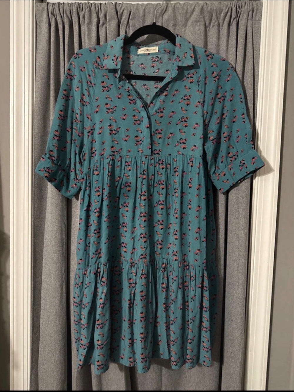 NATURAL LIFE Teal Floral Tiered Button-Front Mini Dress